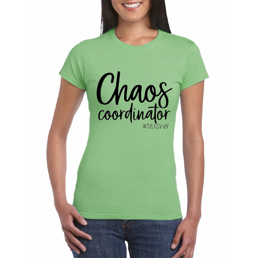 Chaos Coordinator Teacher T Shirt Women Short Sleeve Funny T Shirts Cotton Lady