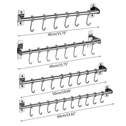 Wall Mounted Utensil Rack Stainless Steel Hanging Kitchen Rail With 6/8/10