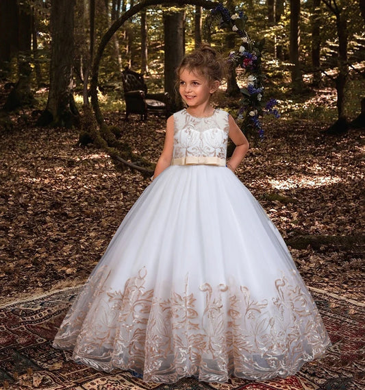 White Lace Bridesmaid Dress Kids Dresses for Girls Children Princess Evening