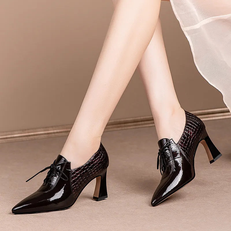 New Women's Bare Boots High Heels Lace Up Dress Shoes Patent Leather Office Lady