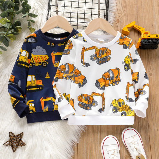 PatPat Toddler Boy Vehicle Excavator Print Pullover Sweatshirt