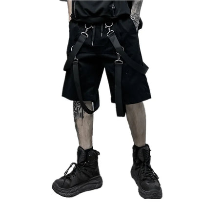 Men Summer Ribbons Hip Hop Cargo Shorts Casual Streetwear Shorts