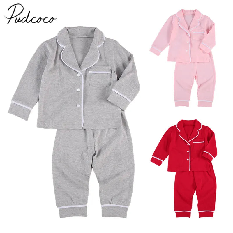 Infant Kids Baby Girls Boys 2Pcs 100% Cotton Pajama Sets Long Sleeve Jacket