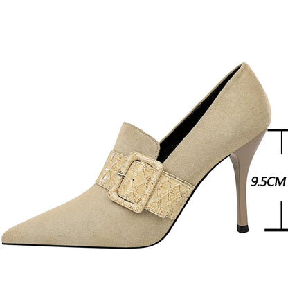 BIGTREE Pumps Belt Buckle High Heels Suede Women Shoes 9.5 Cm Sexy Heel Shoes