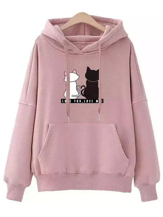 Streetwear Hoodies Long Sleeve Hoodies Harajuku Hoodie Cute Cat Print Sweatshirt