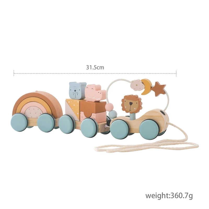 Wooden Train Birthday Toy  Montessori Toys Baby Educational Wooden Trolley