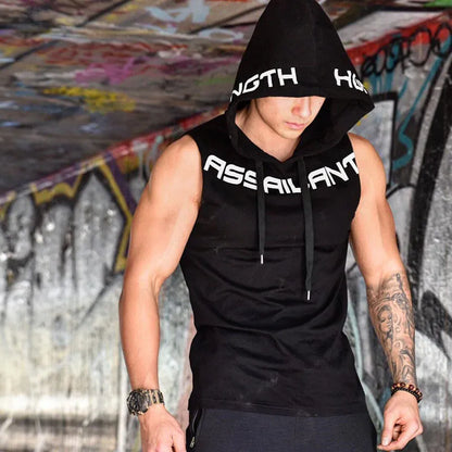 Men Tank Tops Gym Clothing Fitness Sleeveless Hoodies Vests Cotton Singlets Men