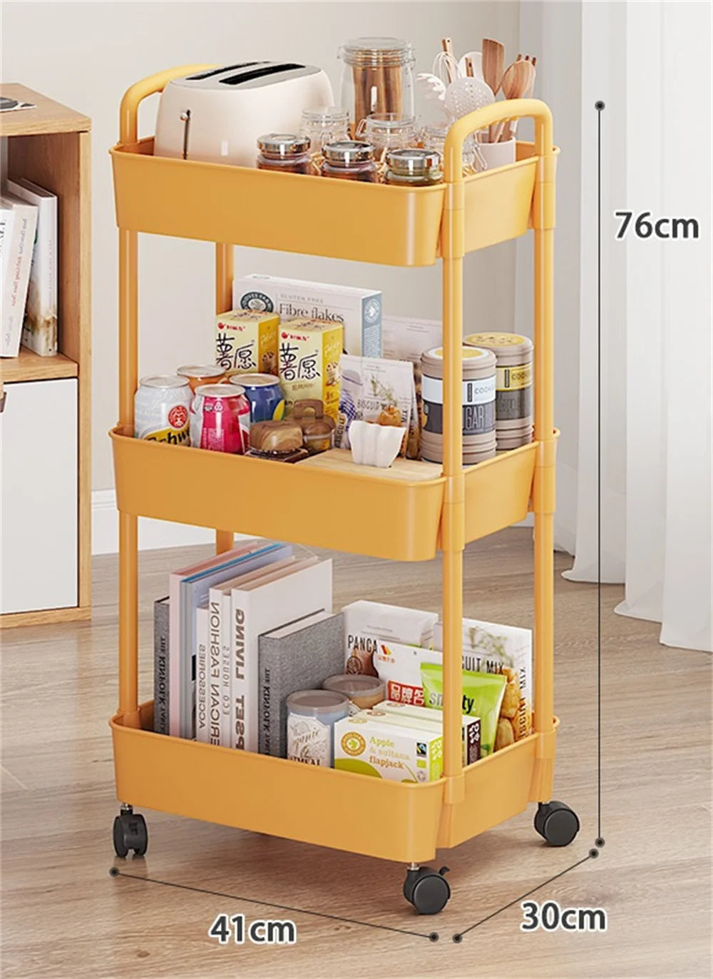 3 Layers Movable Storage Rack Rolling Utility Cart Storage Kitchen  Organizer