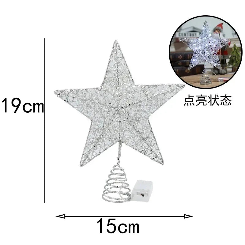 Iron Glitter Christmas Tree Topper Star With LED Copper Lights Merry Christmas