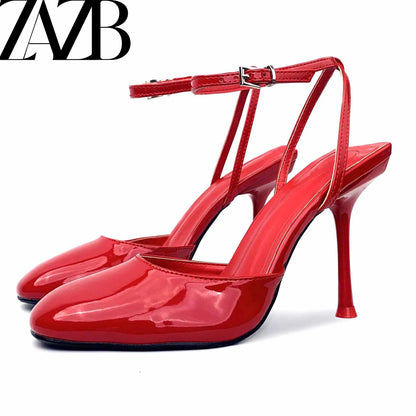 ZA Luxury Rose Red Green Formal Office for Ladies High Heel Shoes Women Sandal.