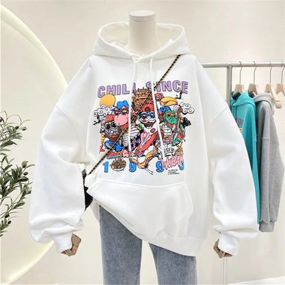 Cartoon Print Hoodies Women Spring Autumn Sweatshirt Fashion Pullover