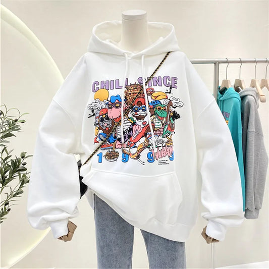 Cartoon Print Hoodies Women Spring Autumn Sweatshirt Fashion Pullover