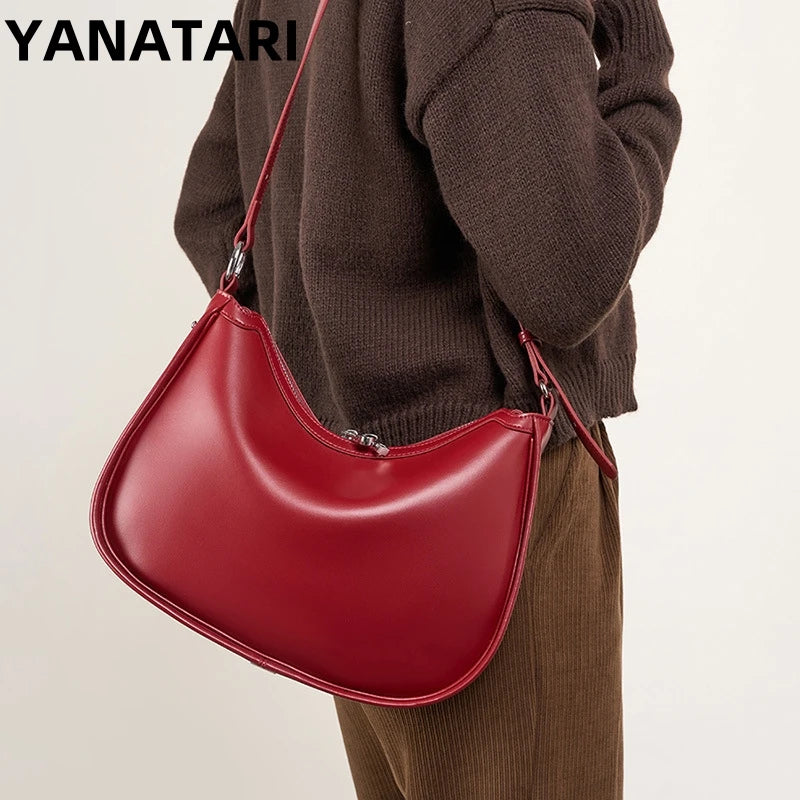 YANATARI Genuine Leather Handbags Women Vintage Shoulder Bag Female Luxury