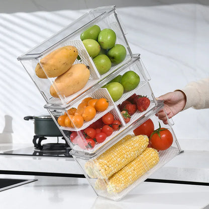 Kitchen Fruit Food Storage Box Refrigerator Organizer With Handle Stackable