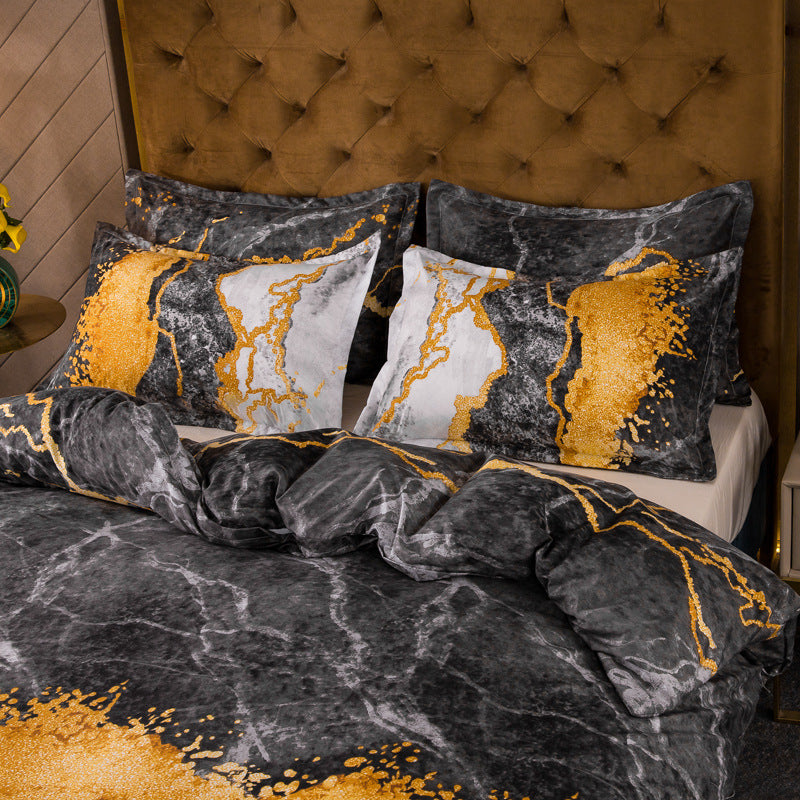 Luxury Marble Pattern 100% Polyester  King Size Bedding Set Bedroom