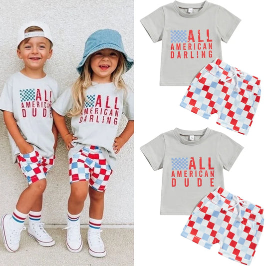 FOCUSNORM 0-3y Independence Day Baby Girls Boys Clothes Sets Letter Print Shorts