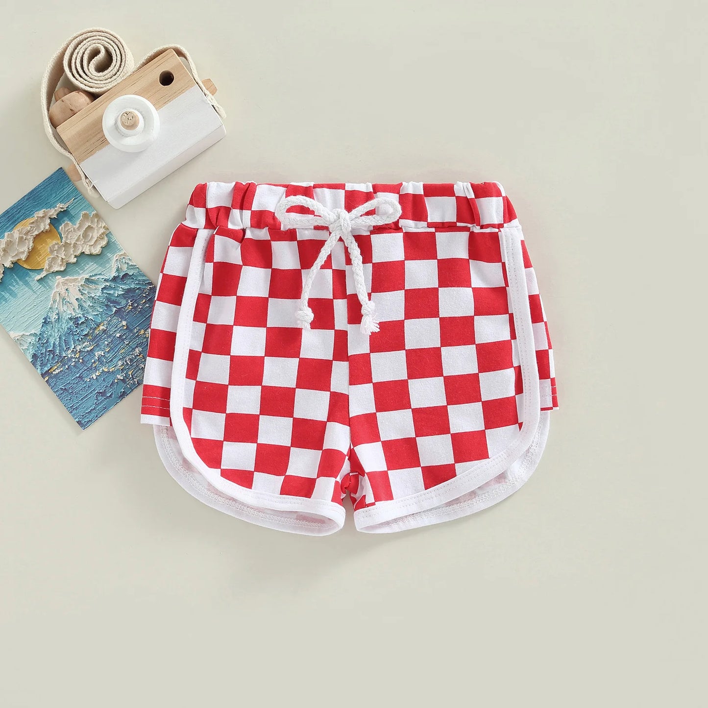 Summer Kid Baby Girls Boys Shorts Checkerboard Print Elastic Waist Short