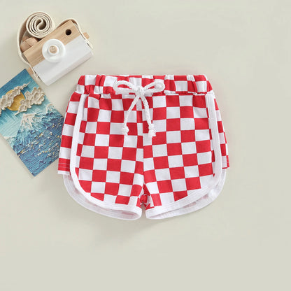 Summer Kid Baby Girls Boys Shorts Checkerboard Print Elastic Waist Short