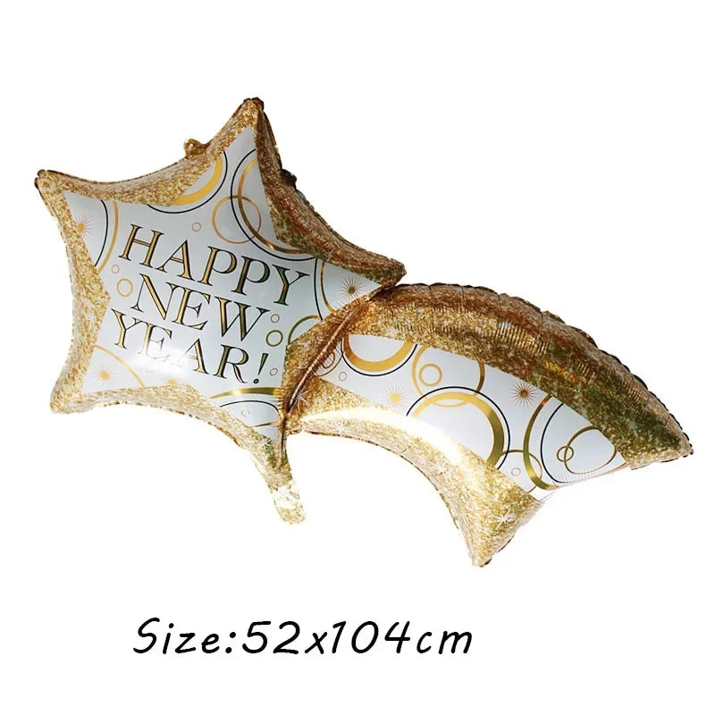 2025 Happy New Year Balloons Banner Rose Gold Number Letter Aluminum Foil