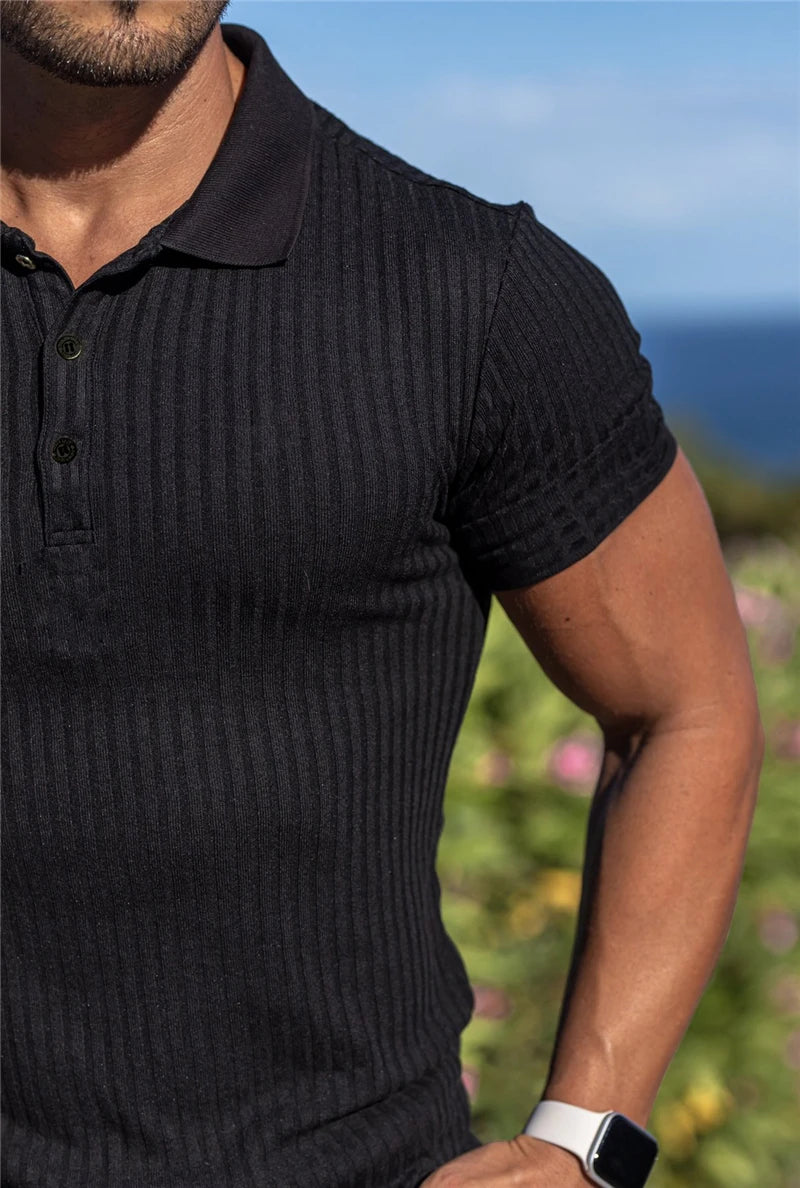 Summer Breathable Polo Shirt Male Cotton Solid Gym Fitness Mens Slim Fit Fashion