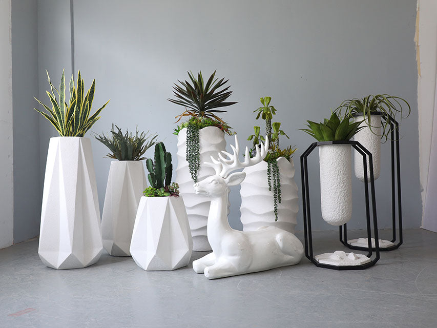 Plants Combination Set Floor Large Vases Vase Decoration Green White Luxury Home