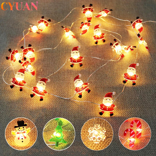 2M Santa Claus Christmas Tree LED String Lights Garland Snowflakes Christmas