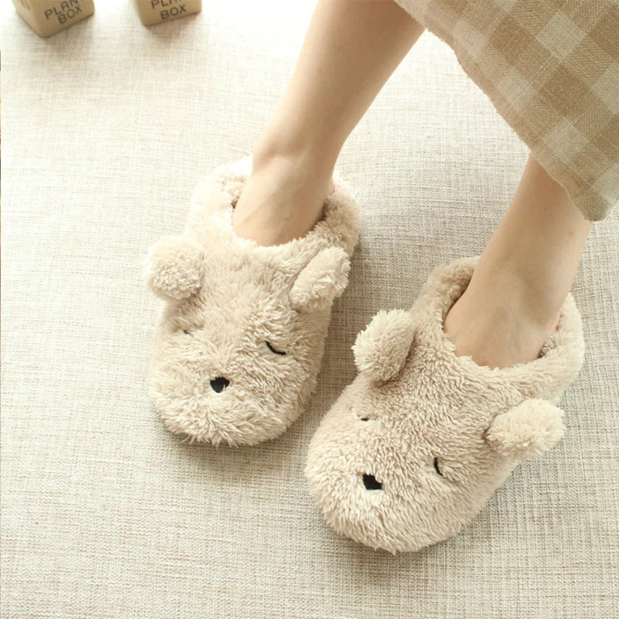 LCIZRONG Women Bear Faux Fur Slippers Cartoon Cotton Home Slippers Indoor Floor