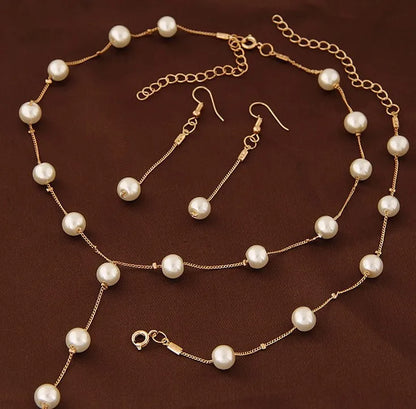 Simulated Pearl Fashion Jewelry Set for Women Girl Wedding Statement Necklace