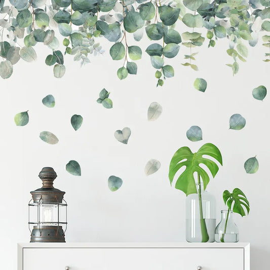 Green Wall Sticker Eucalyptus Leaves Stickers for Living Room Bedroom Bathroom