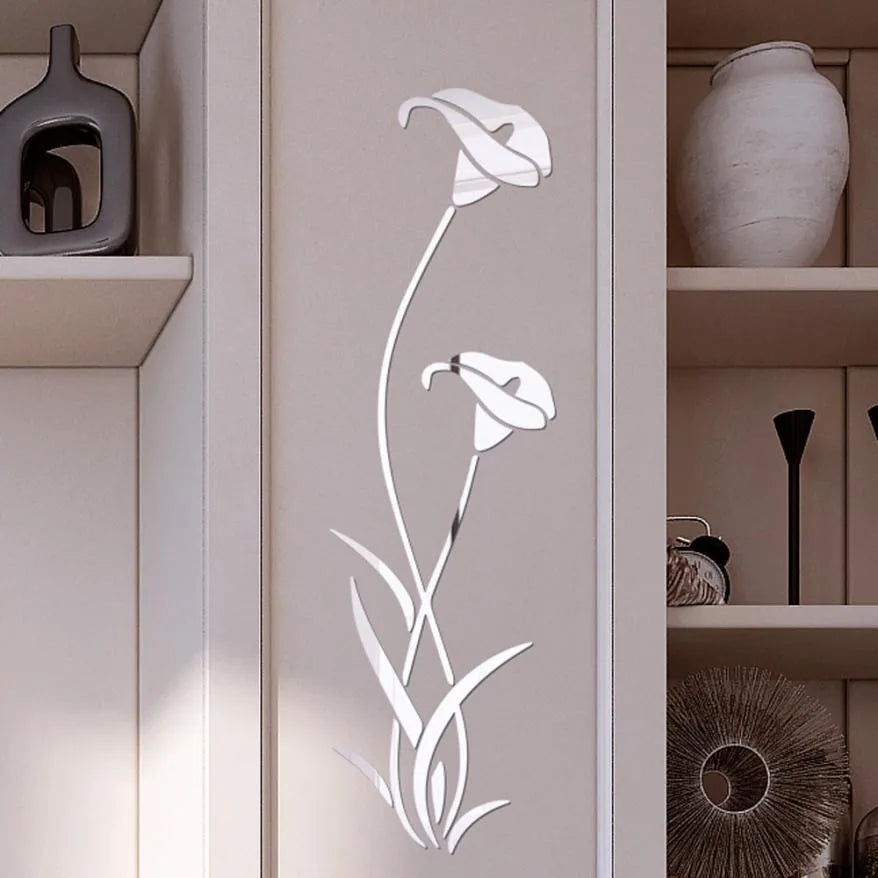 DIY Flower Shape Mirror Wall Sticker Acrylic Lily Mirror Stickers Modern Home