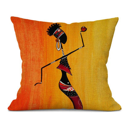 African Woman Cushion Cover Africa Life Abstract Painting Square Pillow