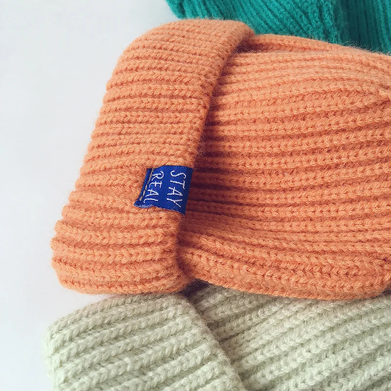 Autumn Winter Solid Color Baby Knitted Hats Kids Girls Boys Beanies Caps