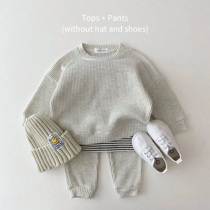 Korean Baby Clothing Sets Waffle Cotton Kids Boys Girls Clothes Spring Autumn