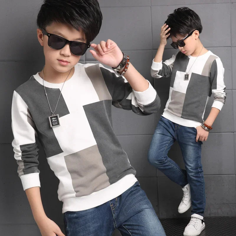 New Autumn T Shirt for Boy Children Clothing Plaid Casual Teenager Long