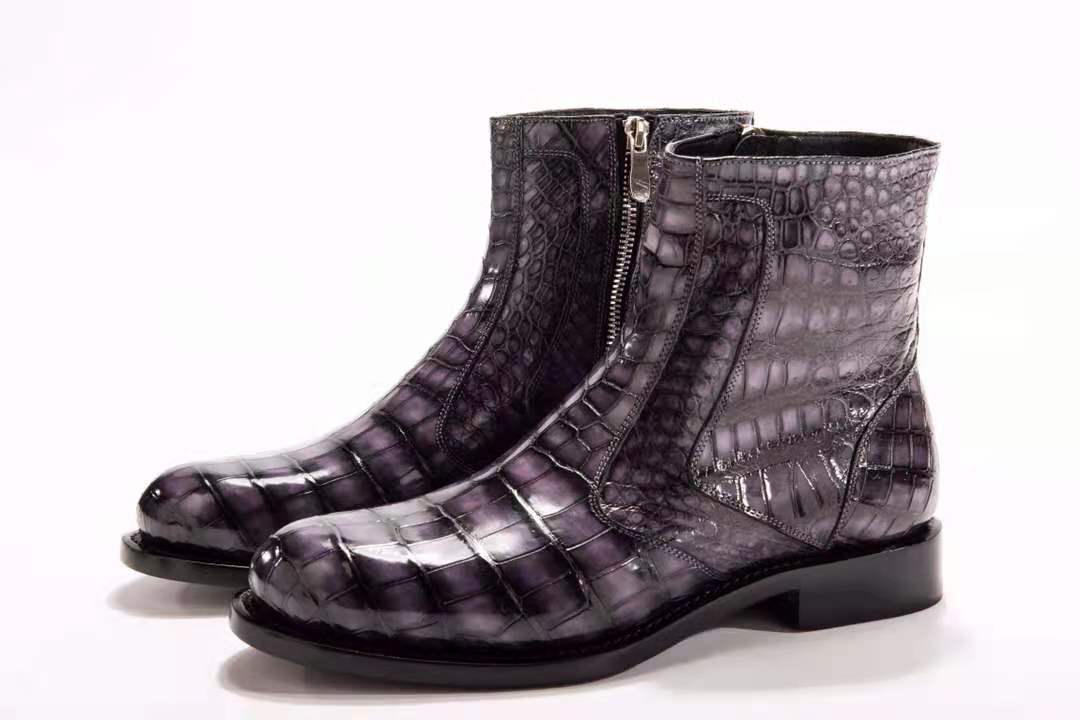 Goodyear Crocodile Skin Men Leather Boots Genuine Alligator Skin Chelsea Boots