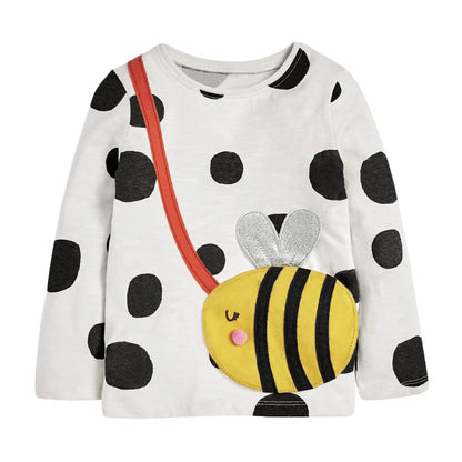 Little Maven New Girls Long Sleeve T-Shirts Animal Bee Appliques Girls Child Top