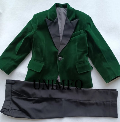 Green Velvet Boys Suits for Wedding Clothing Kids Birthday Party Formal Outfits