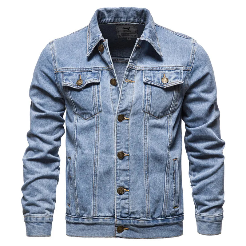 Denim Jacket Men Fashion Causal Oversized Cotton Casual Black Blue Denim Jacket