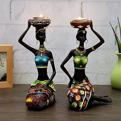 Statue Sculpture Candleholder African Figurines 8.5" Candle Holder