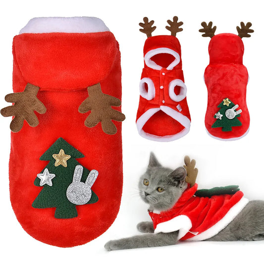 Christmas Cat Clothes Small Dogs Cats Santa Costume Kitten Puppy Outfit Hoodie