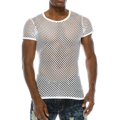 Mens See Through Black Mesh Fishnet Tanks Top Sleeveless Fitted Top Tees