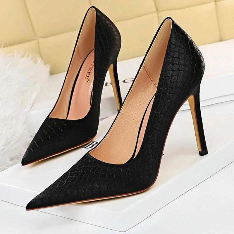 BIGTREE Shoes New Snake Pattern Women Pumps Sexy High Heels Party Shoes