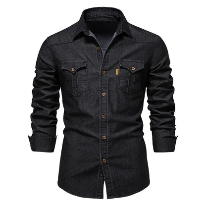 Fashion Autumn Cotton Denim Shirts Men Casual Long Sleeve Quality Cowboy Shirt