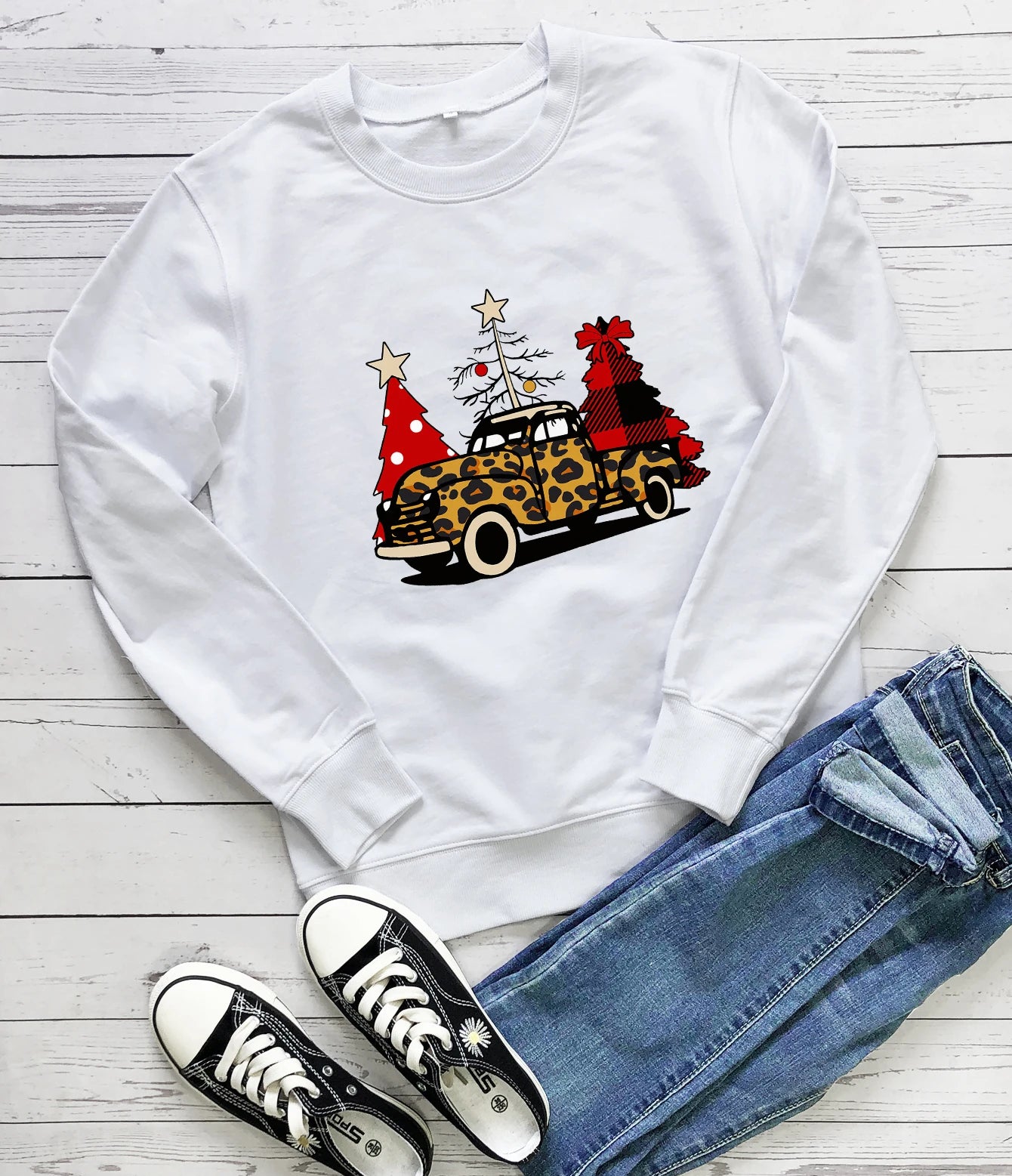 Leopard Truck Christmas Sweatshirt Merry Christmas Sweats Christmas Party