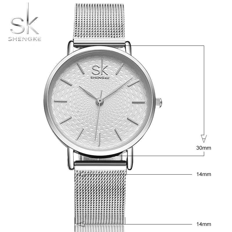 SK Super Slim Sliver Mesh Stainless Steel Watches Women Top