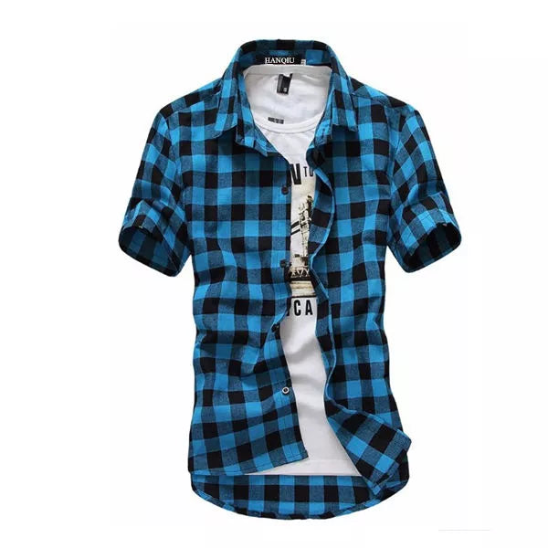 Red and Black Plaid Shirt Men Shirts 2024 New Summer Fashion Chemise Homme Mens