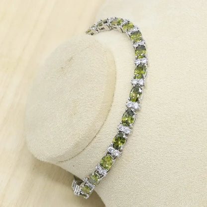 New Green Peridot Zircon Silver 925 Jewelry Set Women  Earrings Necklace