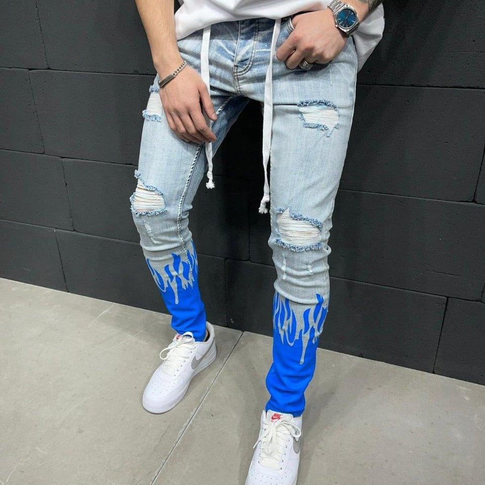 NS033 Hollow Out Print Fashion Fashion 2022 Men Jeans Pants Mens Trousers Pants