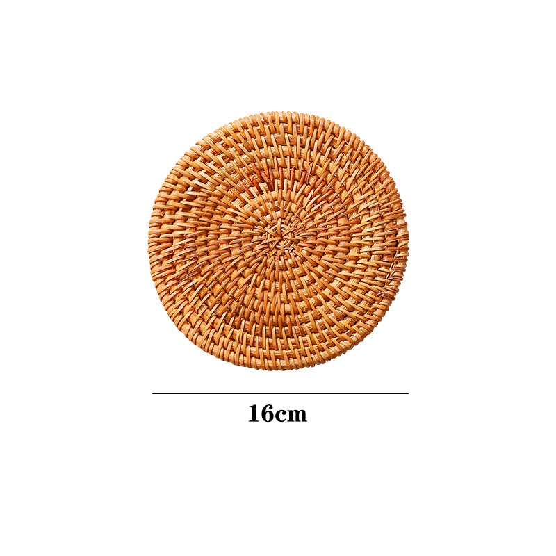 1PC Round Natural Rattan Coasters Bowl Pad Handmade Padding Cup Mats Insulation