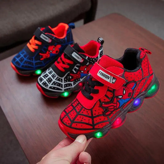 New Spiderman Led Mesh Sneakers Girls Boys Kids Luminous Glowing Sneakers